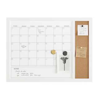 wall calendar with wipeable option, magnetic, small cork board on right