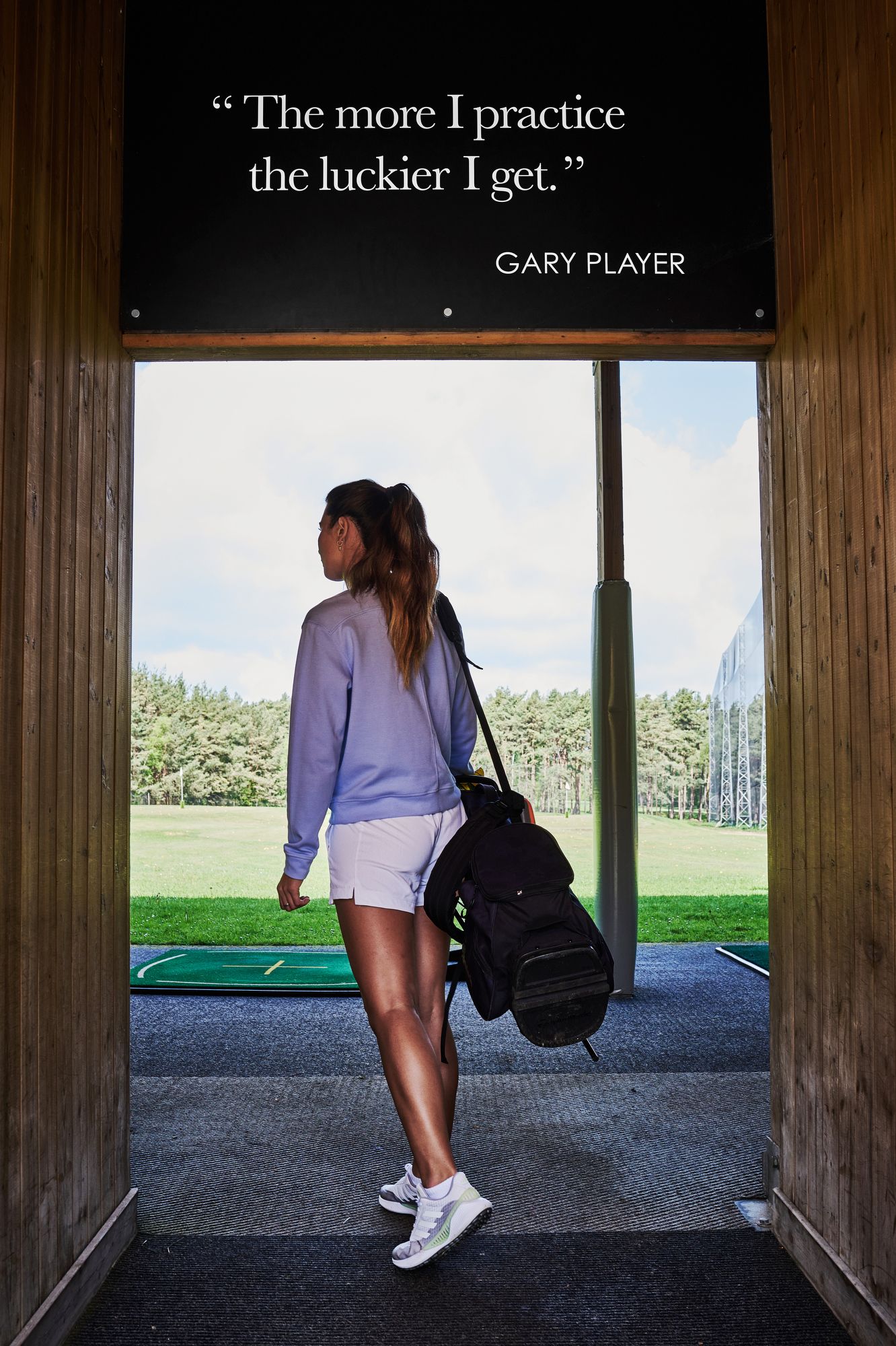 Mia baker walking into the practice facilities at Foxhills