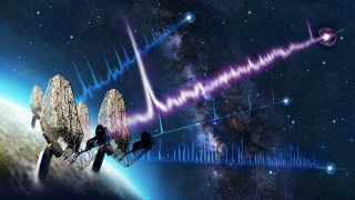 Artist impression of the 76-second pulsar (in magenta) compared to more rapidly spinning sources. 