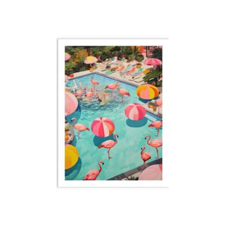 A wall artwork of a colorful pool scene