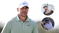 Brooks Koepka and insets of Pontus Nyholm and AJ Ewart