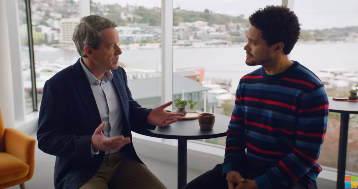 Trevor Noah and Dr. Jonathan Bricker taking about QuitBot at the Fred Hutchison Cancer Center 