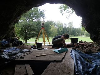 Here, a view from the inside of the Bouffia Bonneval in southwestern France where Neanderthal remains were buried.