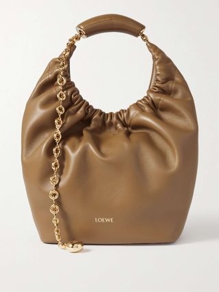 Squeeze Small Chain-Embellished Gathered Leather Tote