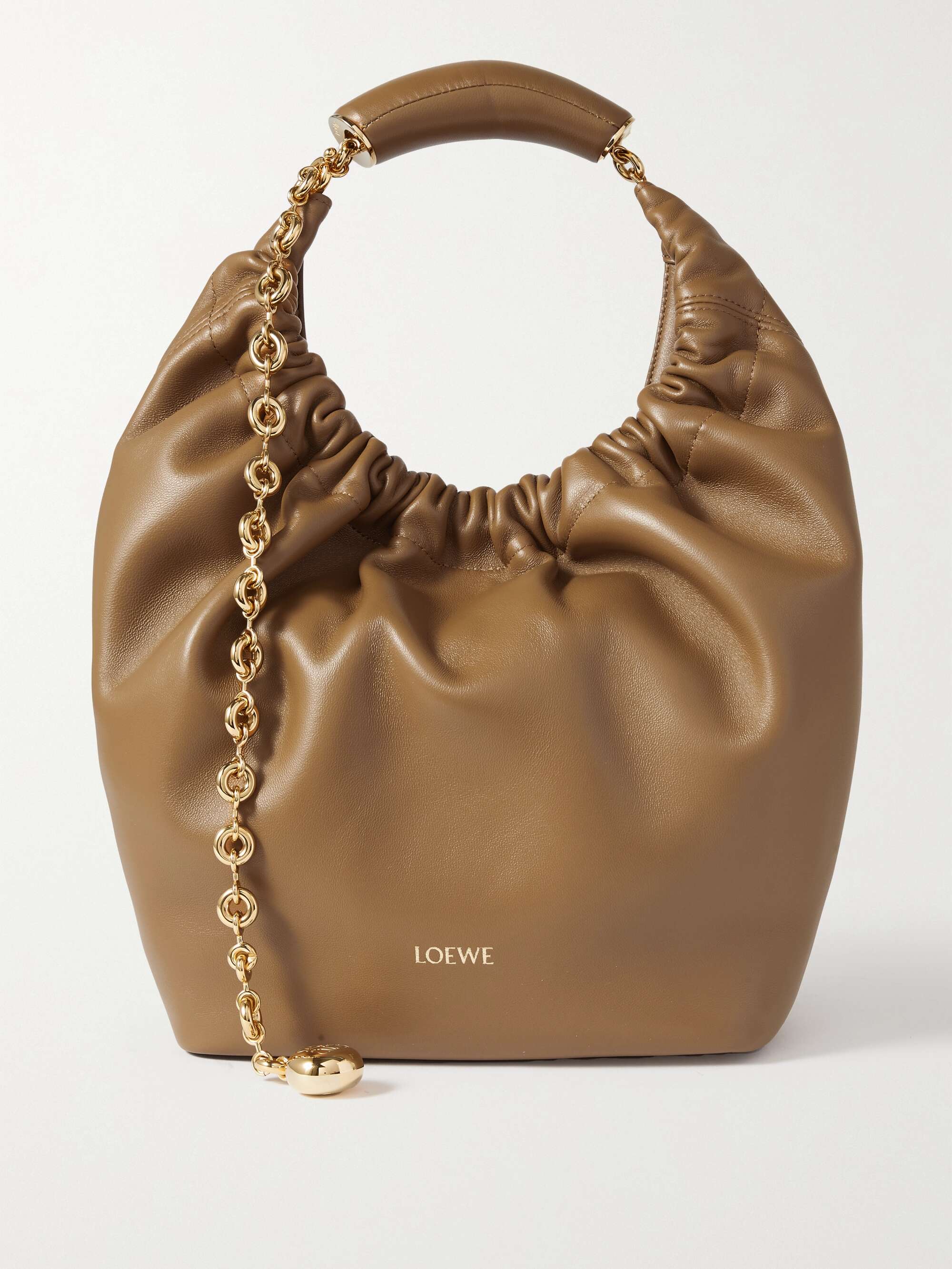 Squeeze Small Chain-Embellished Gathered Leather Tote