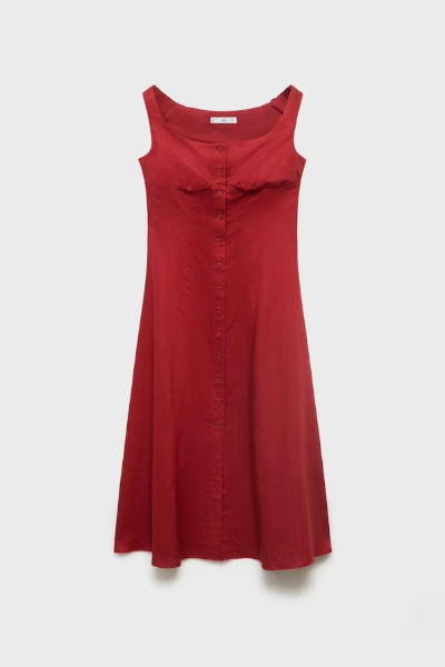 MANGO, Linen-Blend Dress With Buttons 