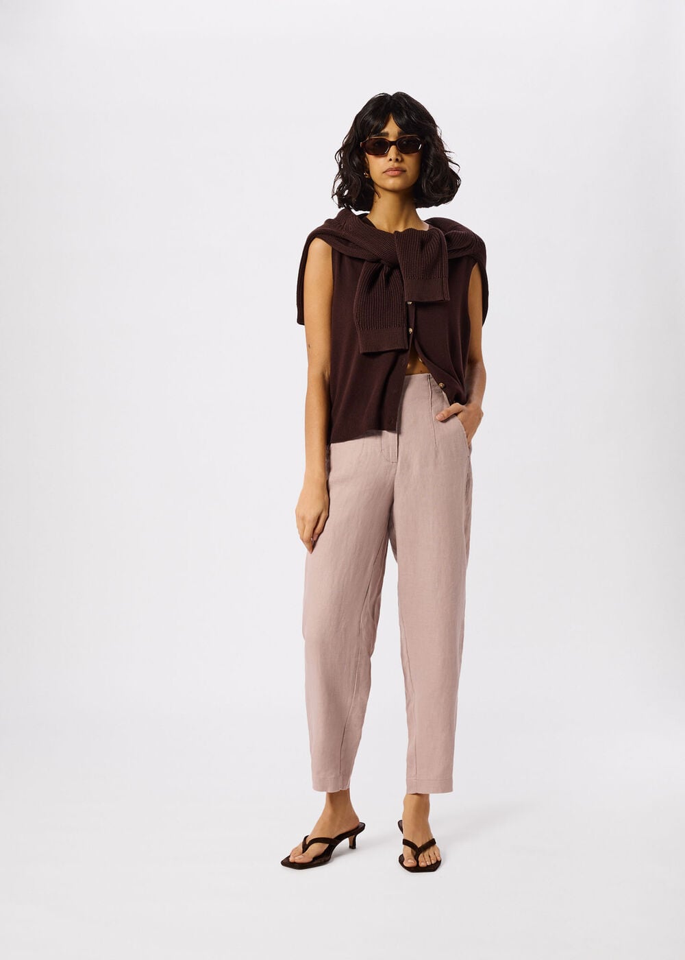 Dusty Pink Petite Linen Barrel Leg Trouser