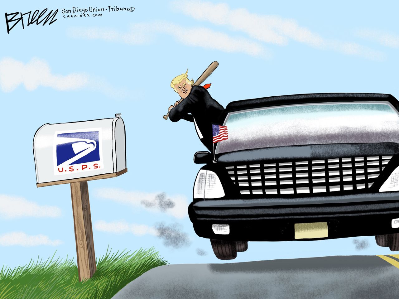 Political Cartoon U.S. President Trump Destroys USPS Postal Service