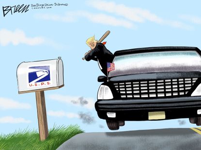 Political Cartoon U.S. President Trump Destroys USPS Postal Service