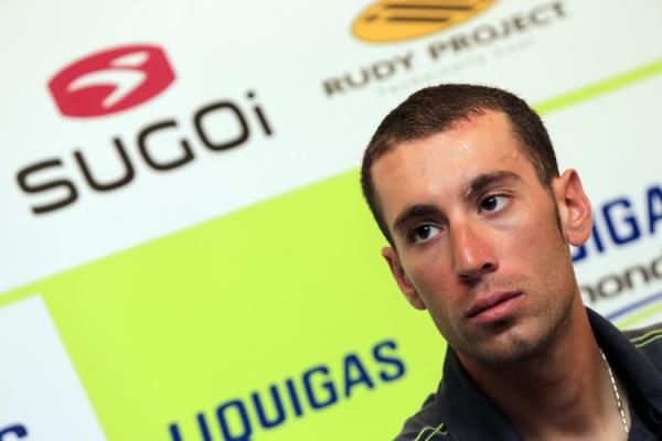 Vincenzo Nibali (Liquigas-Cannondale) fields questions from the media