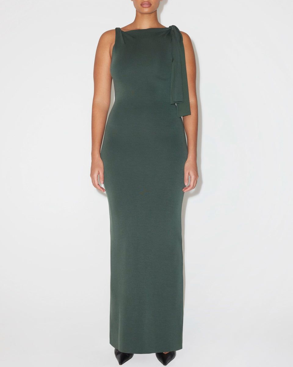 Sueded Stretch Knotted Maxi Dress | Evergreen