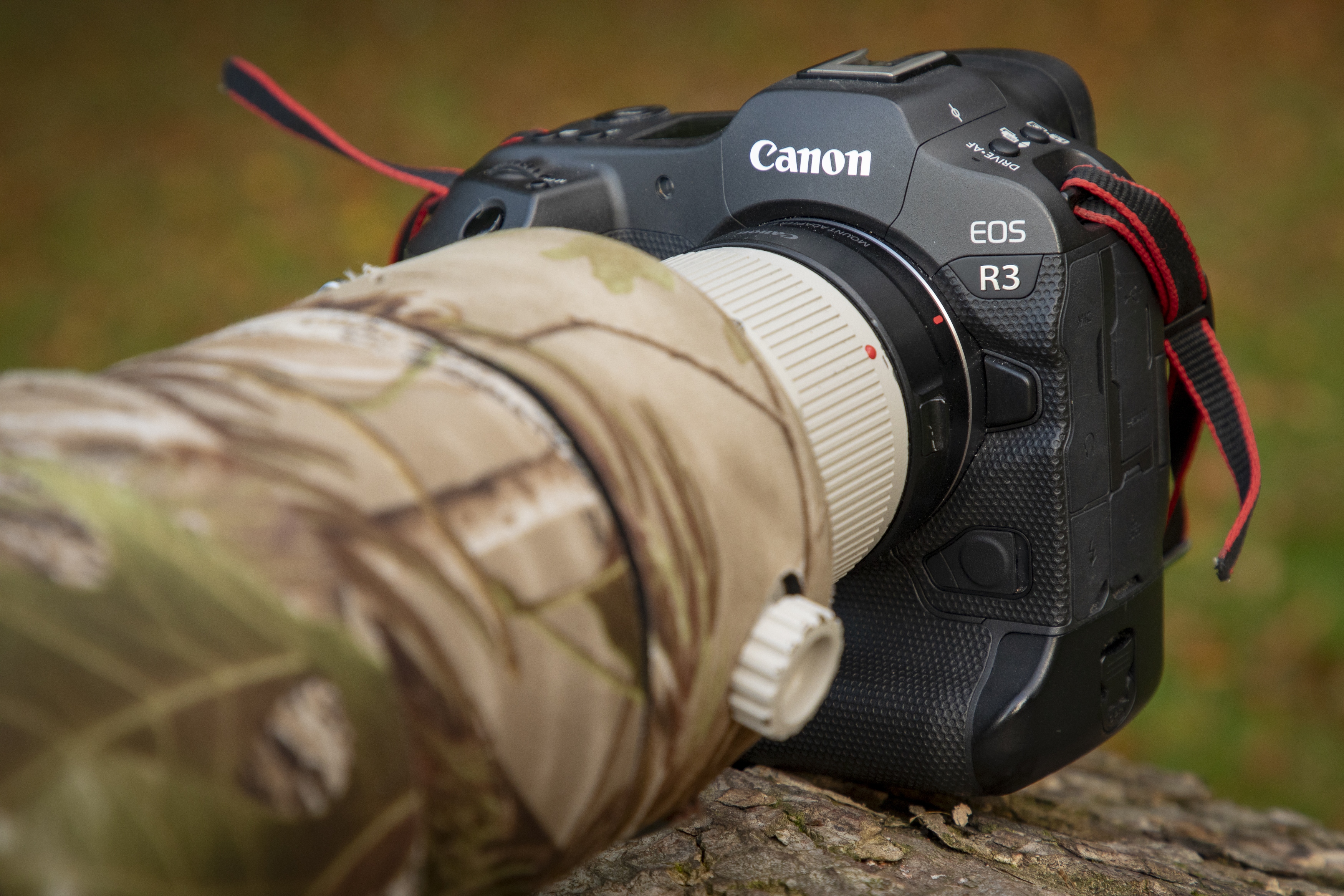 Canon EOS R3 / R3 Mark II camera against blurred backgrounds