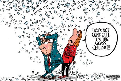 Political cartoon U.S. glass ceiling Bernie Sanders