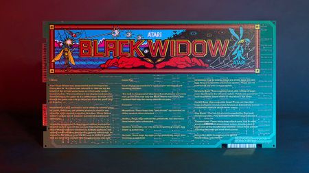 Atari arcade PCB with Black Widow marquee on top