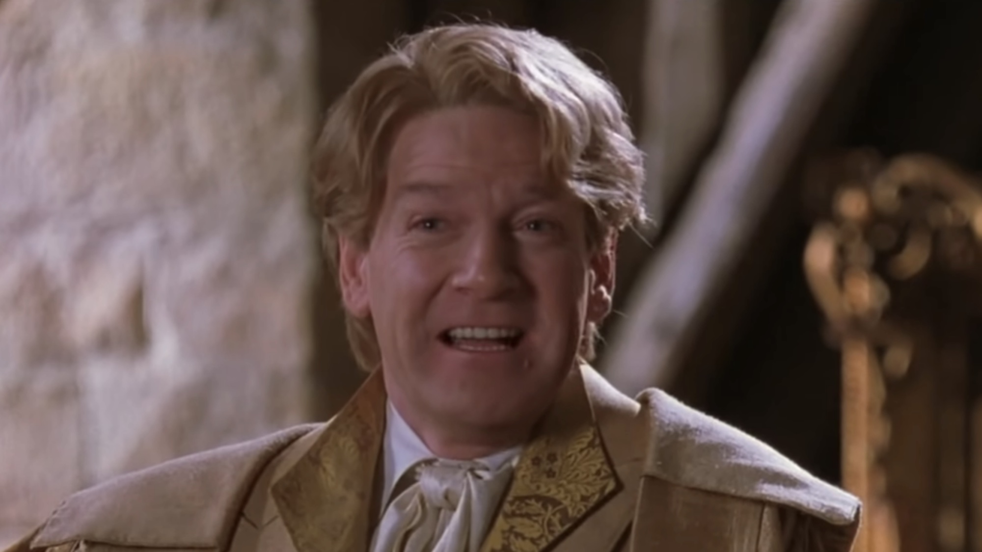 Lockhart smiling uncomfortably in Harry Potter 2. 