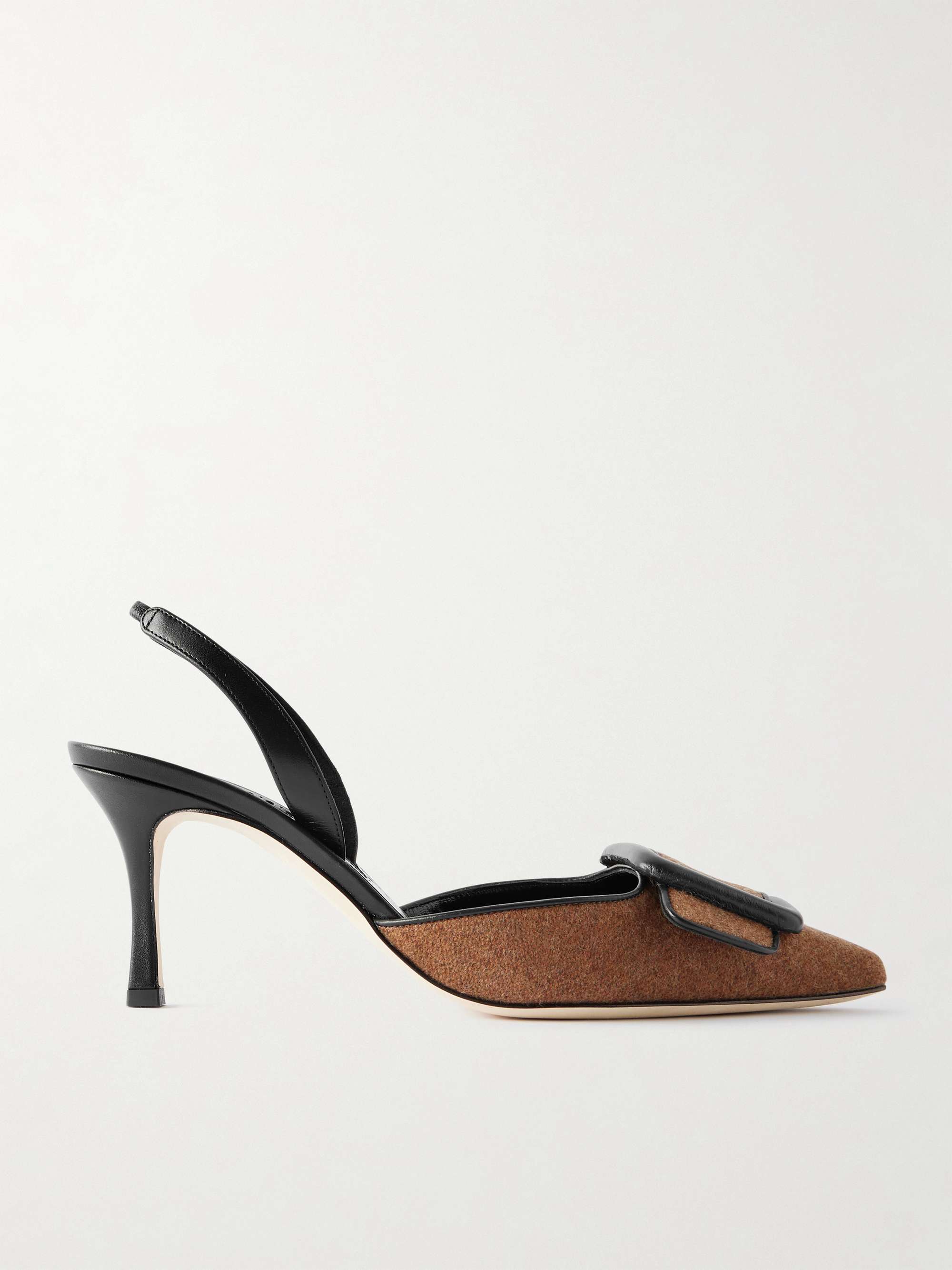 Mayslibi 70 Buckled Leather-Trimmed Wool Slingback Pumps