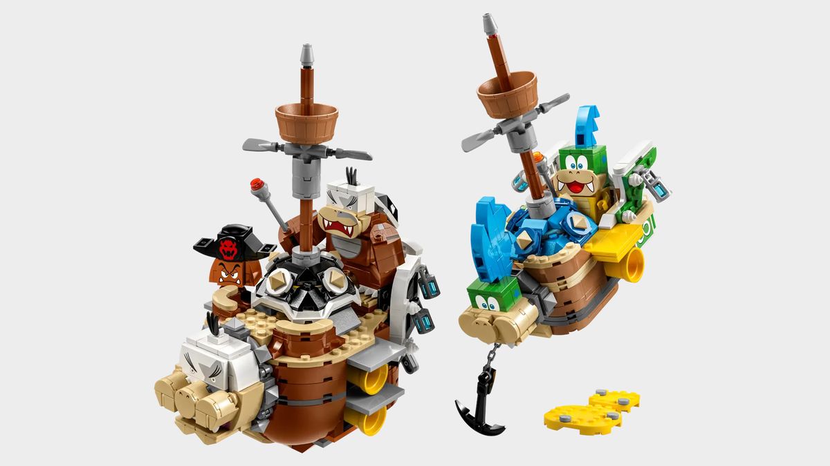 Lego Larry's and Morton's Airships, fully assembled, on a plain background