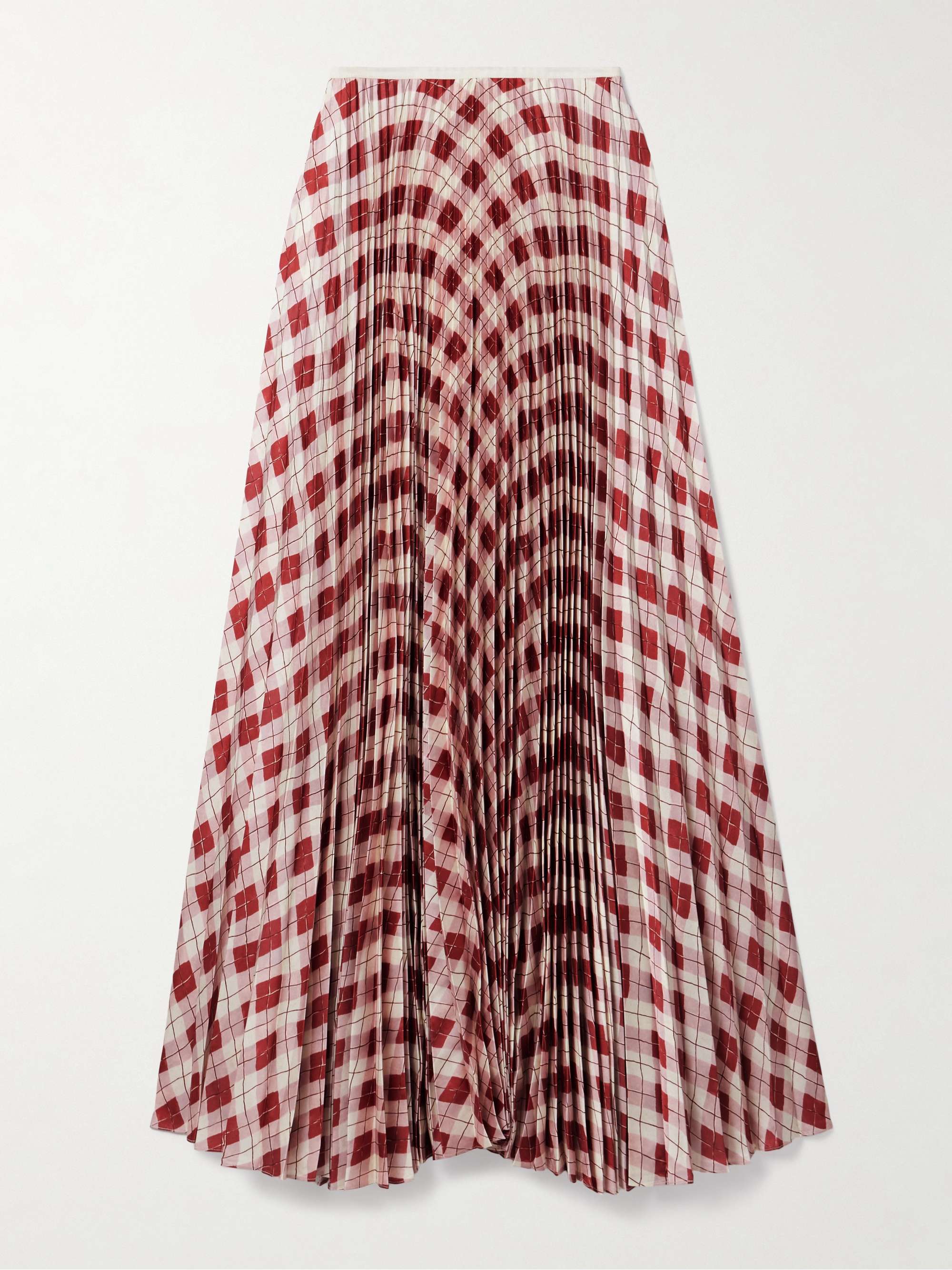 Kate Pleated Checked Satin-Twill Maxi Skirt