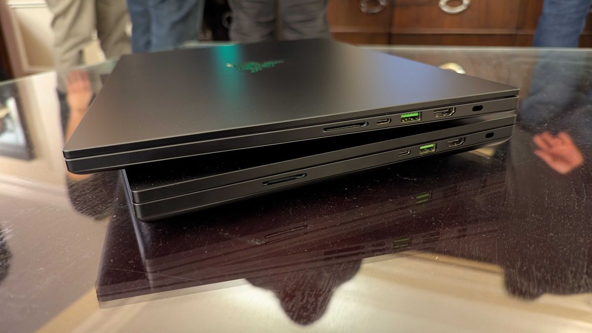 The Razer Blade 16 (2025) on top of the Razer Blade 16 (2024).