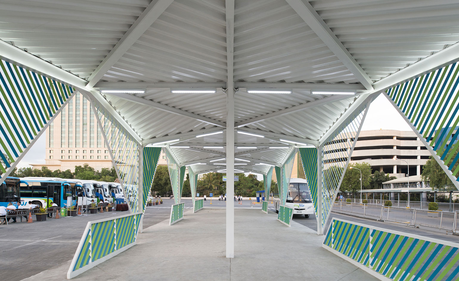 The roof of each station also acts as a water catcher