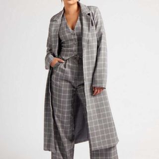 Urban Bliss Grey Check Longline Duster Coat