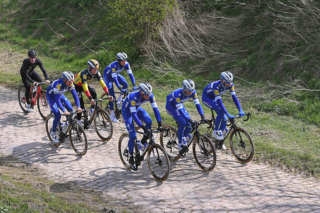 Deceuninck-QuickStep riders recon the cobbles