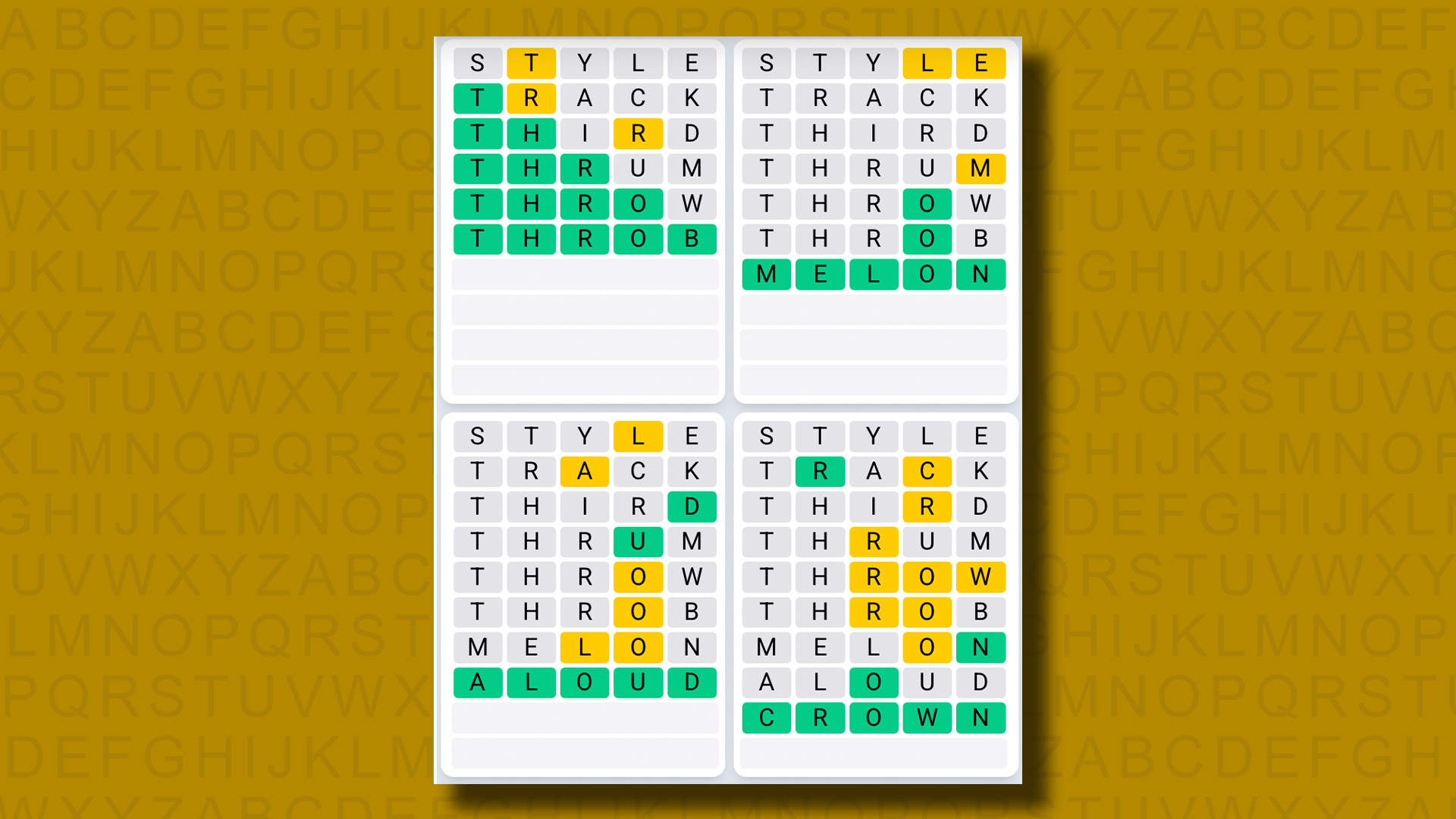 Quordle Daily Sequence answers for game 1209 on a yellow background