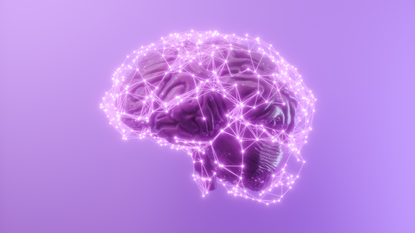 3D human brain with connection dots and plexus lines.