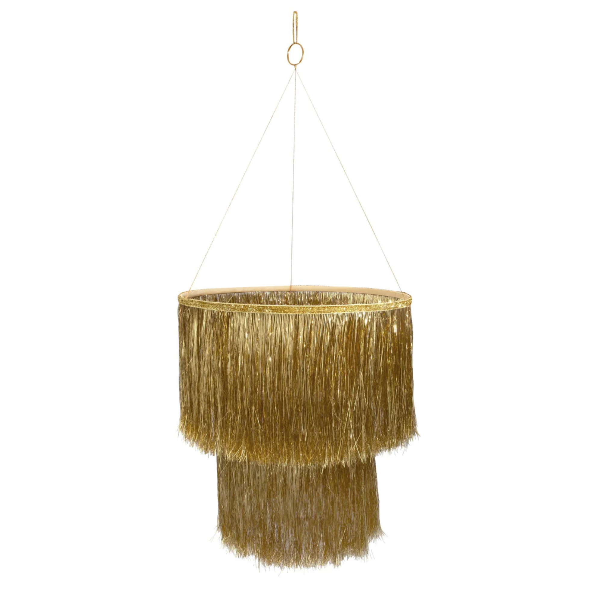 a gold tinsel chandelier