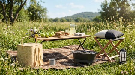 IKEA Soluppgang kitchenware arranged outdoors