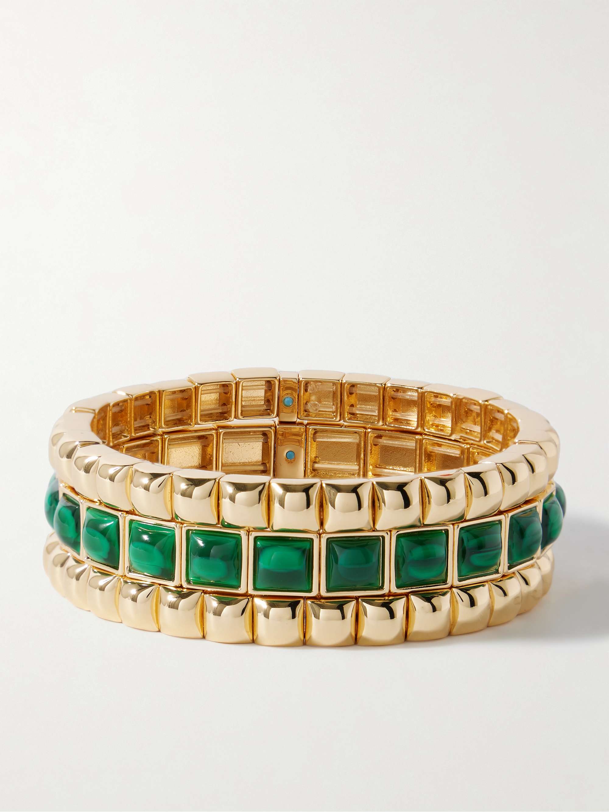 The Puffy Stud Set of Three Gold-Tone Crystal Bracelets