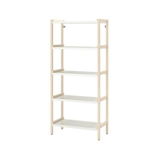 White and wood open shelving unit