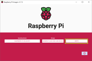 Click Write in Raspberry Pi Imager