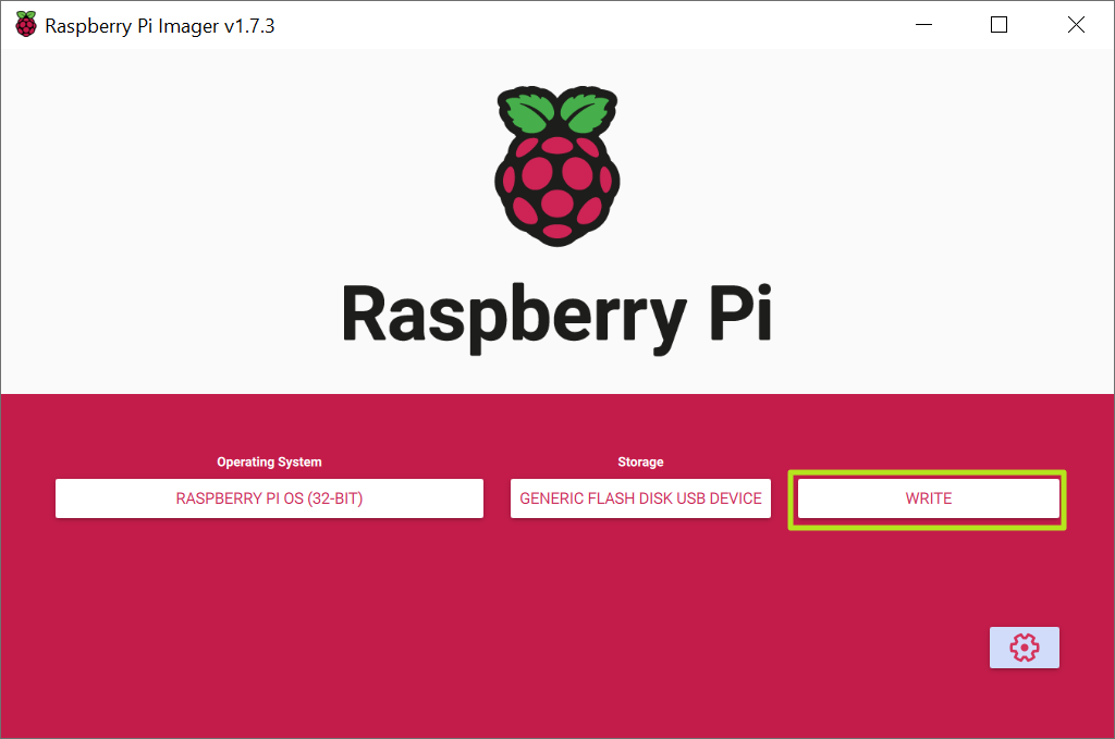 Haga clic en Escribir en Raspberry Pi Imager