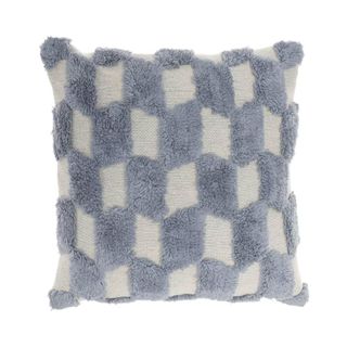A tufted blue checked pillow