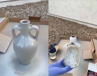 Grey ceramic vase with handles