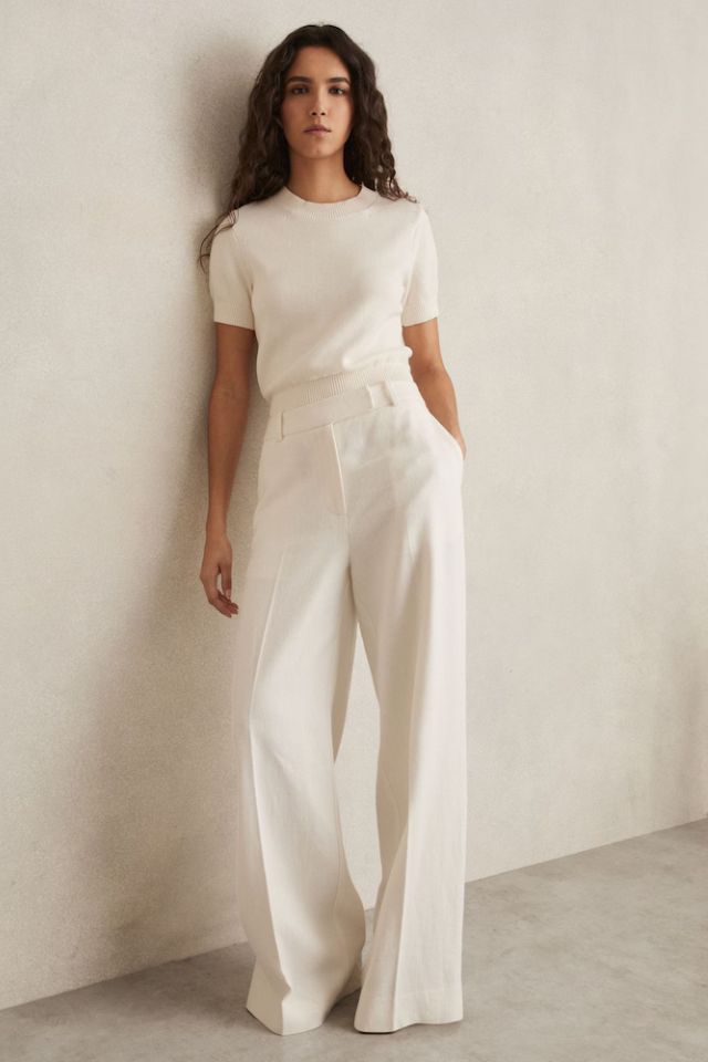 Reiss Devon Petite Linen-blend Wide-leg Trousers