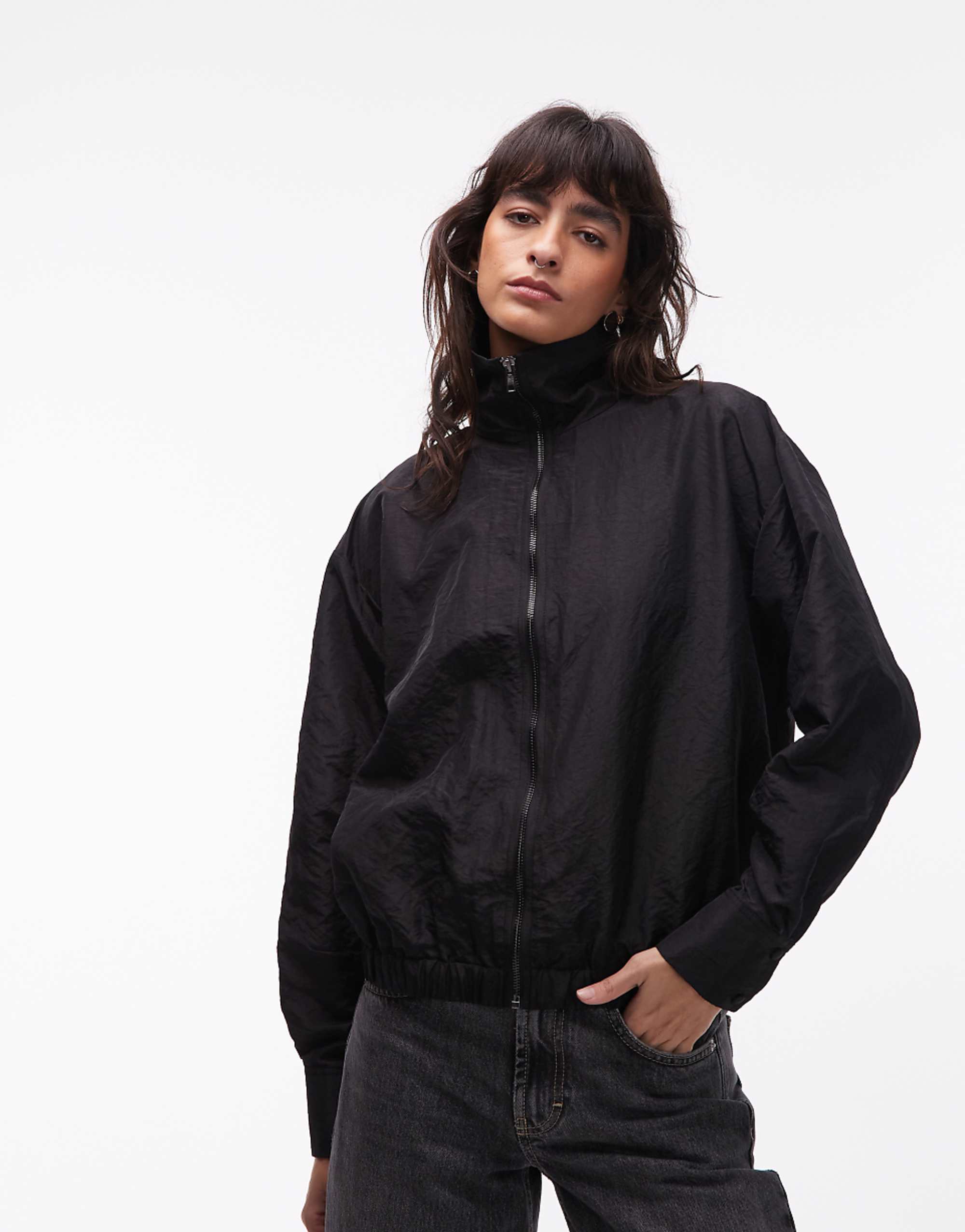 Asos Design Taffeta High Neck Windbreaker in Black