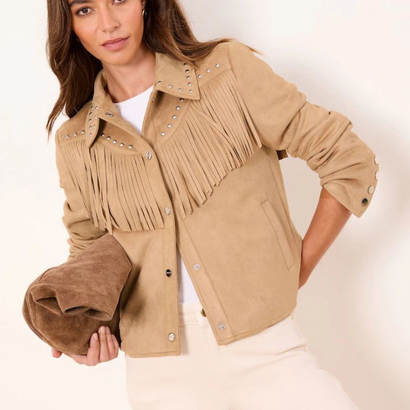 Lipsy , Sand Festival Fringed Faux Suede Studded Jacket