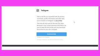 The email link to download Instagram history