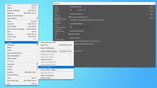 Screenshot of export options in Photoshop