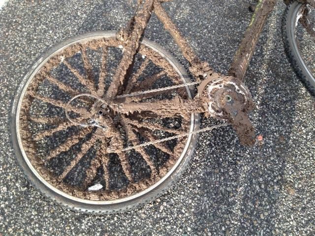 Frozen mud and slush on Alex Grant's Super X after the Utah State Champs 'cross race