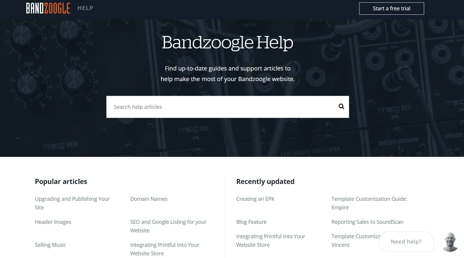 Bandzoogle's online support webpage