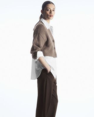 COS Brown Chunky Cropped Cashmere-Blend Cardigan