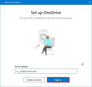 OneDrive sign in on Windows 10