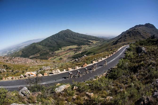 Riders make their way up Baine's Kloof Mountain Pass