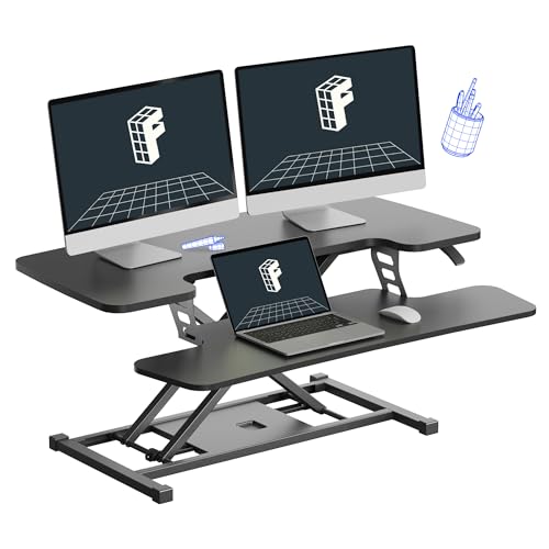 Flexispot 36-Inch Standing Desk Converter Height Adjustable Sit to Stand Up Workstation, Dual Monitor and Laptop Riser With Wide Keyboard Tray, Black
