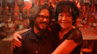 Margaret Nolan and Edgar Wright pictured on the set of Last Night in Soho.