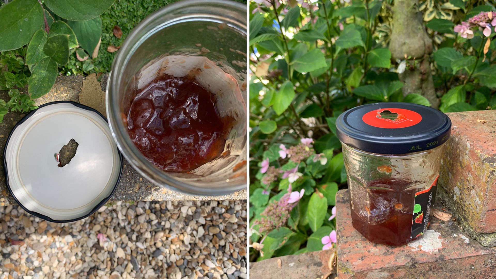 Jam jar DIY wasp trap to keep wasps away from outdoor dining areas