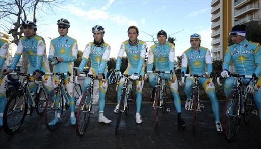 The Astana team poses for a photo prior to a training ride in Calpe, Spain.